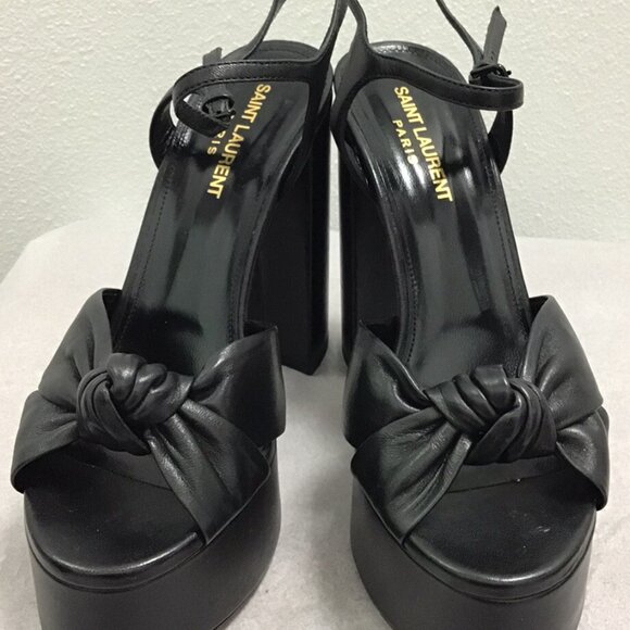 Saint Laurent Black Bianca Knotted Platform Sandal - Picture 2 of 13